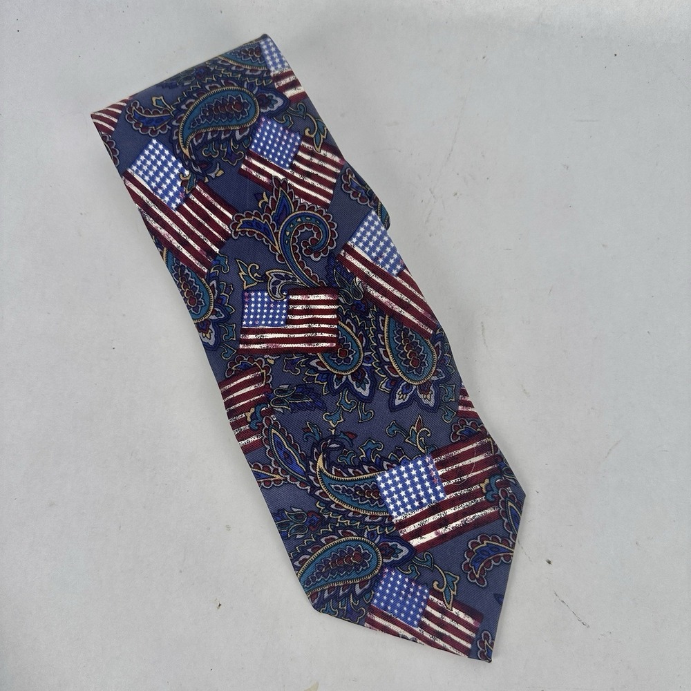 Vintage Stars & Stripes Tie Americana  100% Silk Paisley Red White & Blue